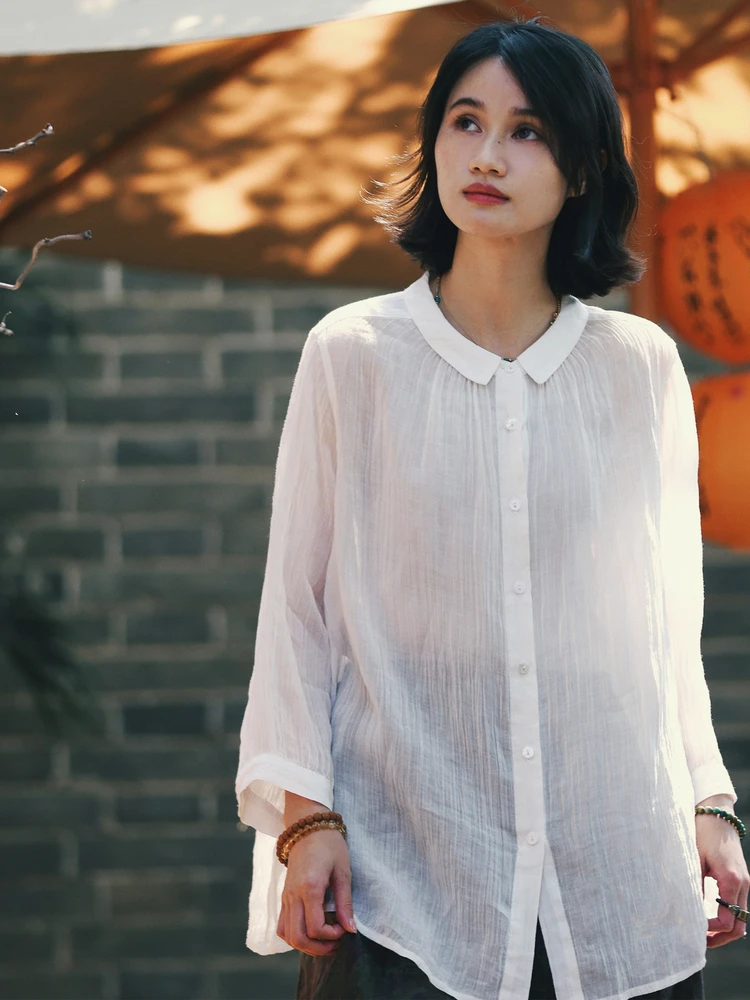 

Eastern White Pure Hemp High Densi Loose Lightweight Breathable irt Women's Nine Sve irt Summer Collar Regular Fit