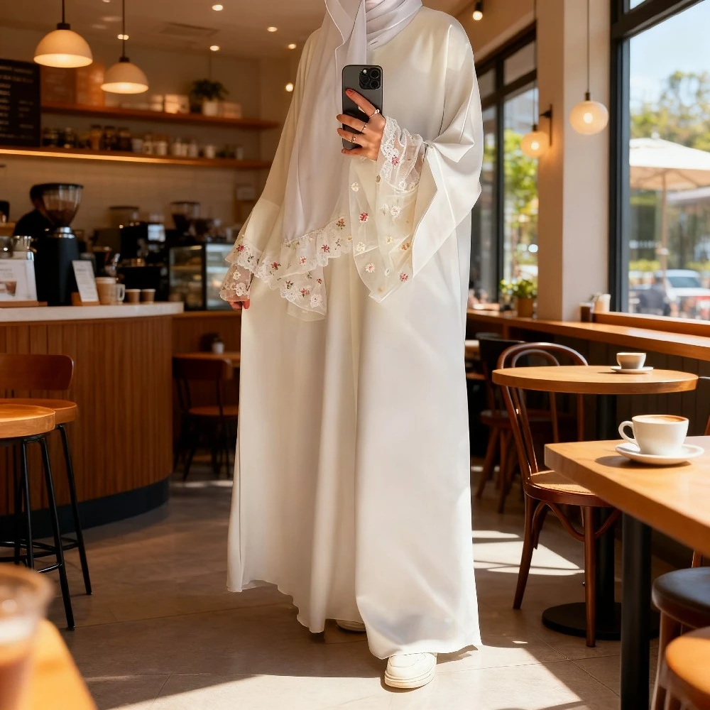 무슬림 아바야 여성 아바야 두바이 단정한 오픈 드레스 모로코 카프탄 2026 이드 우아한 가디건 레이스 소매 니다 카프탄 롱 로브