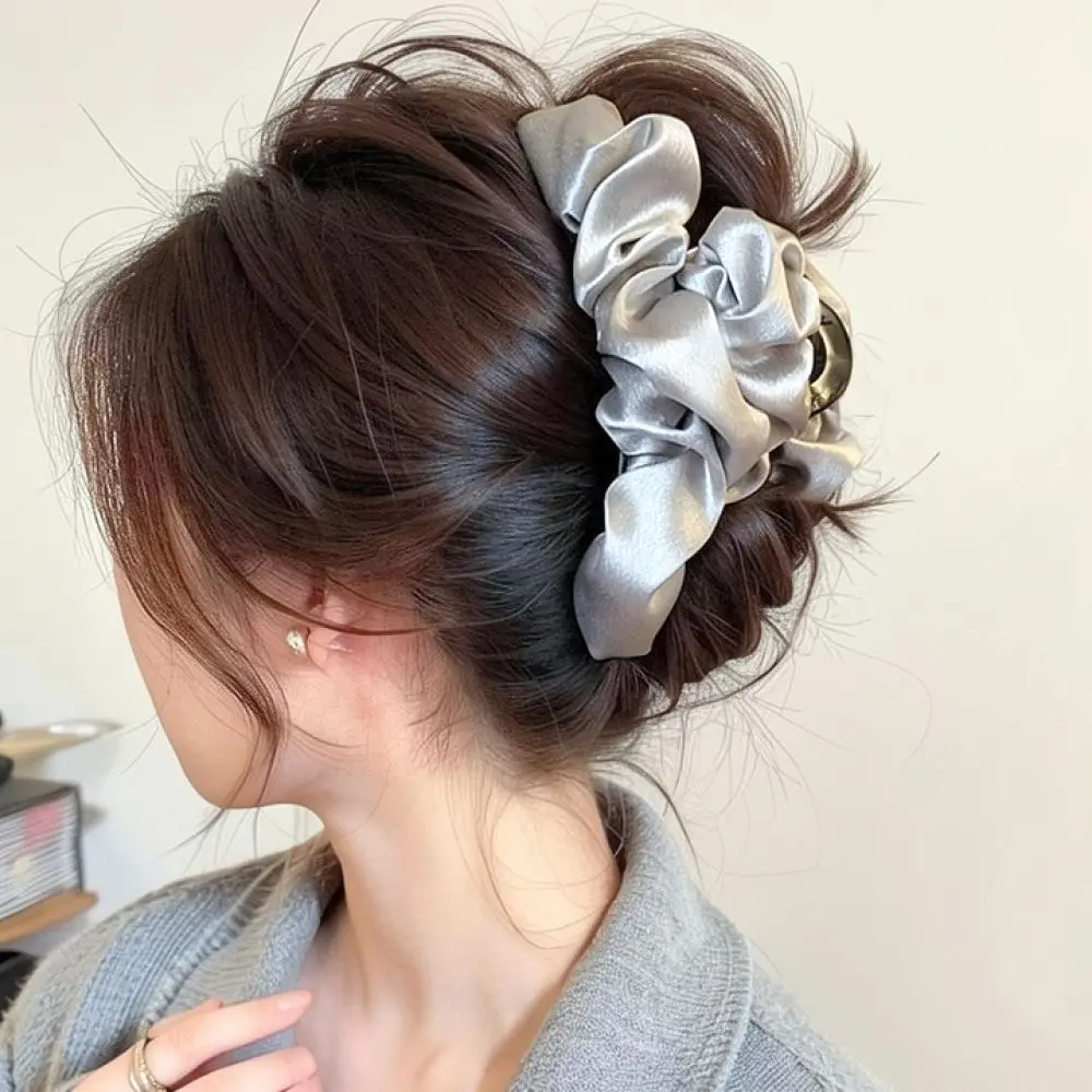 Modern Satin Large Hair Claw Clip Stylish Shark Clip Decorative Hair Accessories For Women Elegant Updo Pony Styling Tool