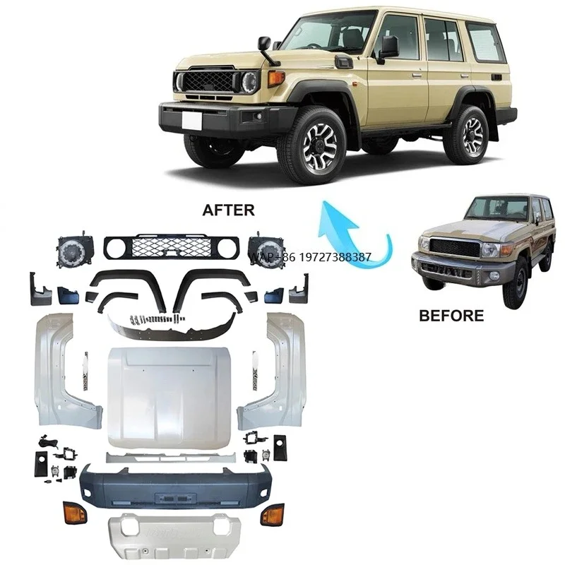 

High-Quality Car Exterior Upgrade Kit Old Model Upgrade New Model Exterior Front Bumper Headlight Hood for LAND CRUISER LC76