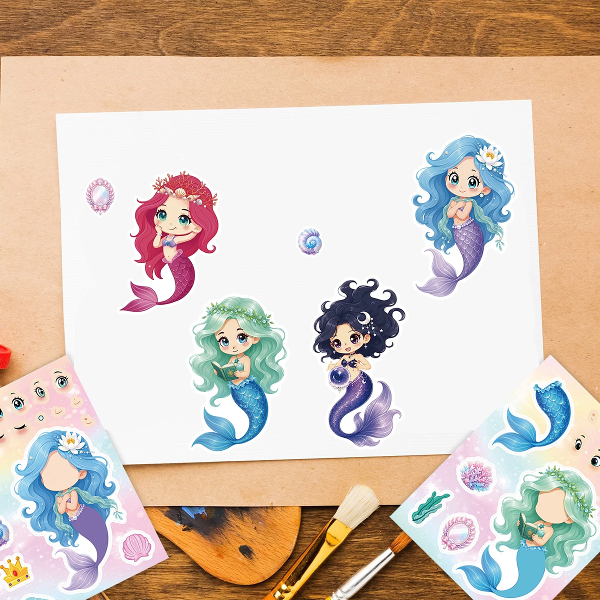 16Sheets Kawaii Mermaid Puzzle Graffiti Stickers Exquisite Fashion DIY Guitar Phone Laptop Suitcase Water Cup Skateboard Decals