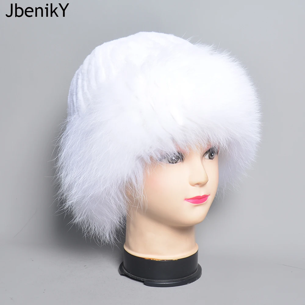 

Luxury Women Winter Hat Real Rex Rabbit Fur Bomber Hats Lady Winter Genuine Fox Fur Cap Beanies Warm Soft Fluffy Natural Fur Hat