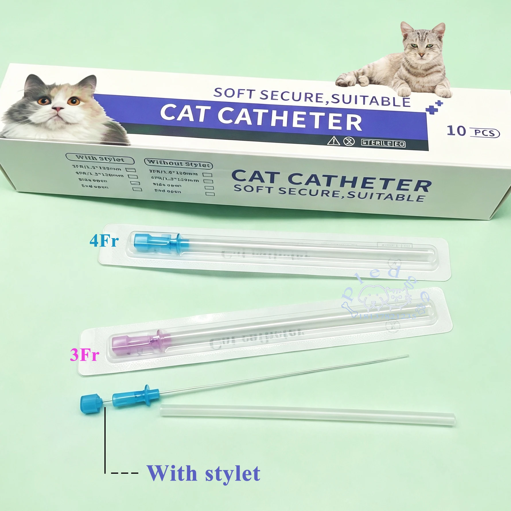 Catéter Uretral de un Solo Lumen para Gatos con Orificio Lateral para Sonda, para Alivio de Obstrucción Urinaria y Colocación de Tubo de Cistostomía FLUTD (1 o 5 Unidades)