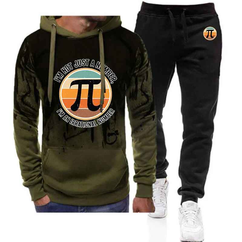 

2025 Spring And Autumn Pi Π Symbol Design Printing Men's New Gradient Color Set Hoodie+Casual Sweatpant Two-piece Suit