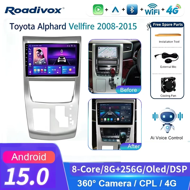 Android 13 AI VOICE 9/10 inch 4G Universal Car Radio Autoradio android 2 Din for Toyota Alphard Vellfire 2008 2015 with GPS