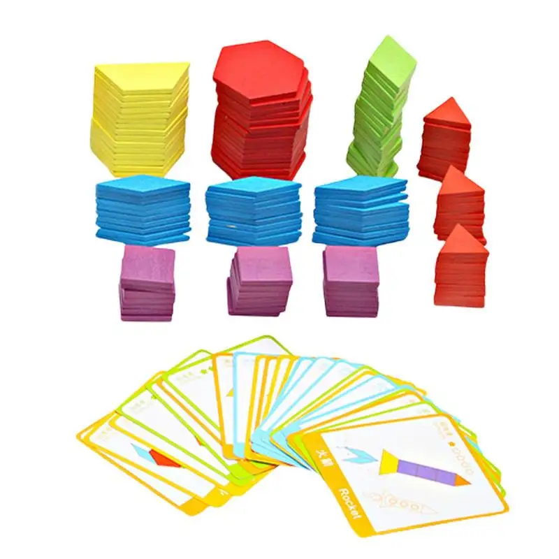 

Pattern Blocks 130 Pcs Wooden Colorful Pattern Block Geometric Shapes Blocks Pattern Block With Cards Tangram Puzzles Tangram To