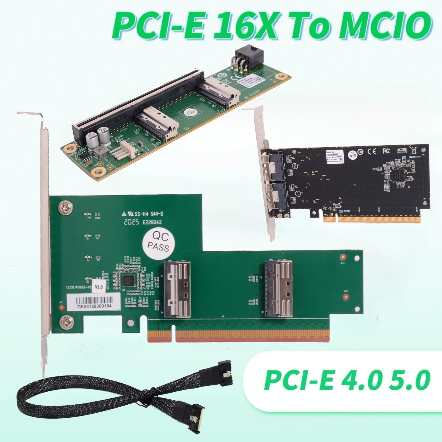 

MCIO Split Card PCIe 4.0 5.0 16x To SlimSAS SFF-8654 Adapter Single GPU Graphics Card, External Gpu Dock, Expansion Card Adapter