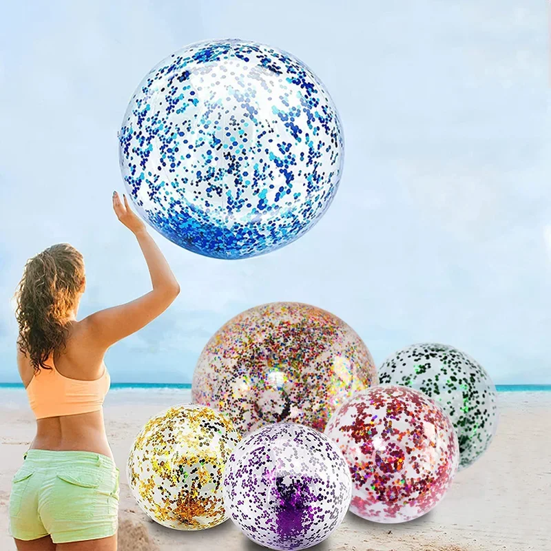 16 Inch Sequins Beach Ball Halloween Jumbo Pool Toys Balls Glitters Inflatable Clear Beach Ball Swimming Pool Water Beach Toys