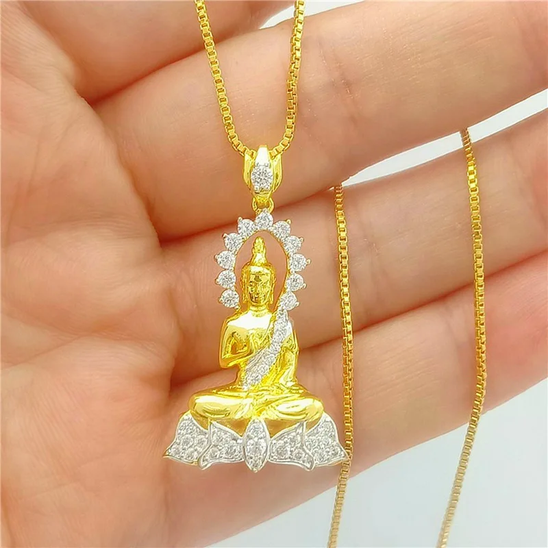 

High-end 9999 Gold Necklace Buddha Necklace 24K Real Gold Luxury Fashion Men's and Women's Necklace Jewelry AU750