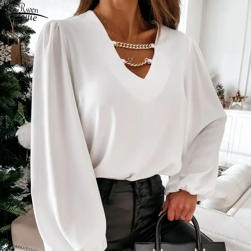 

Blusa 2023 Spring Autumn Faion Long Sve Sexy V-ne Women's irt Sli Casual Busin Office Ladies' Blouse