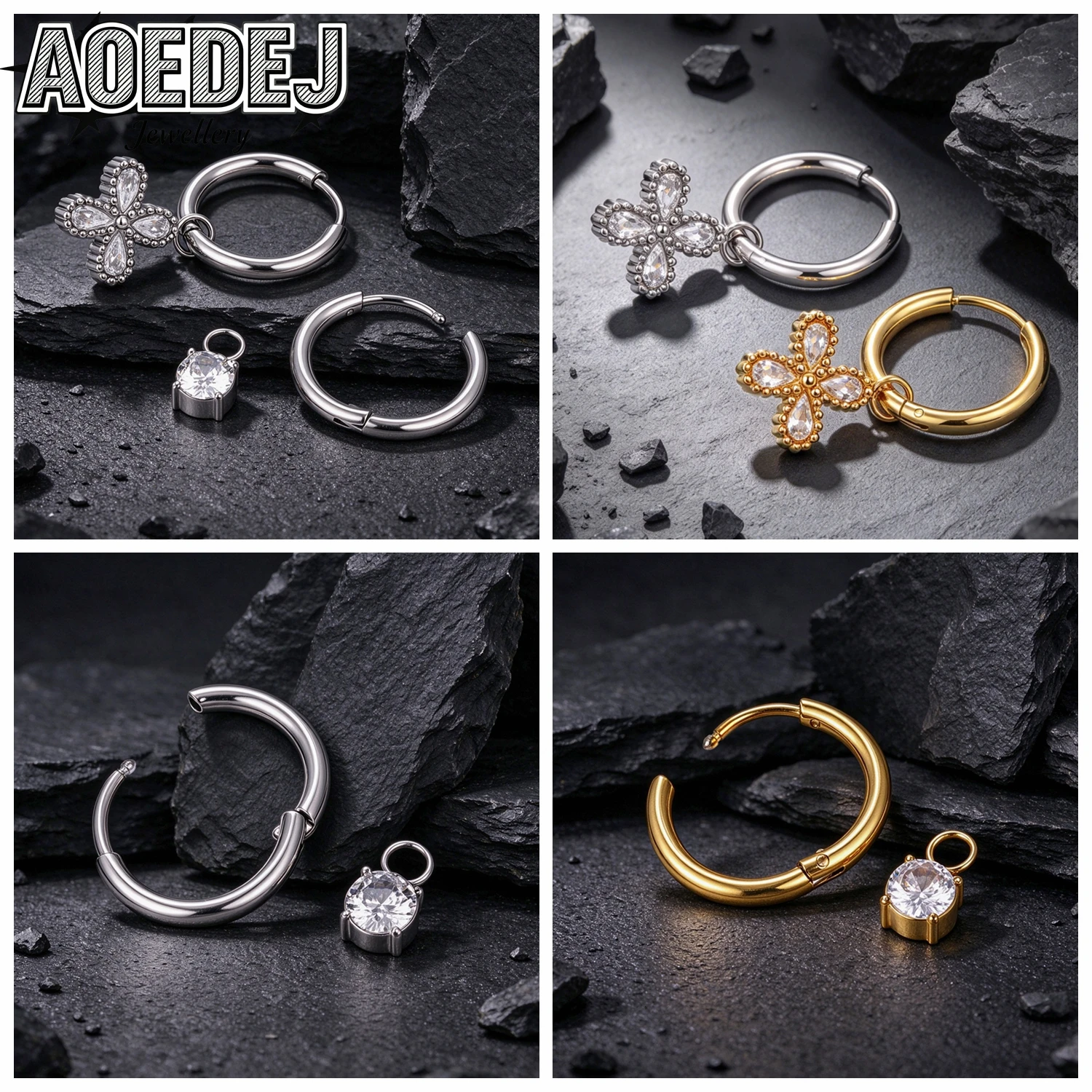 AOEDEJ 18G 2 PCS/LOT Stainless Steel Hoop Earring Women Circle Earrings Pendant Butterfly Ear Lobe Helix Piercings Jewelry 12MM