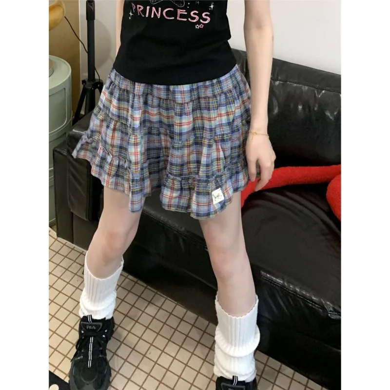 

Women Skirt Summer New High Waist Niche Colorful Pattern Plaid Y2k Skirts Girl Cute Loose Versatile A-line Skirt Female