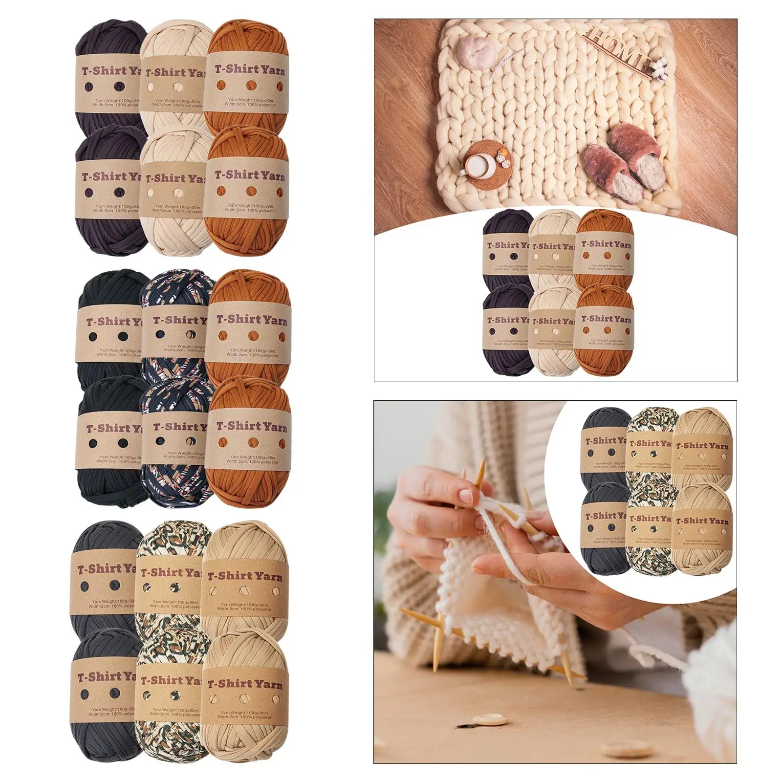 Elastic Chunky Yarn Knitting Set Soft Bulky Thread for Crochet DIY Blanket Pet Bed Bag Home Decoration