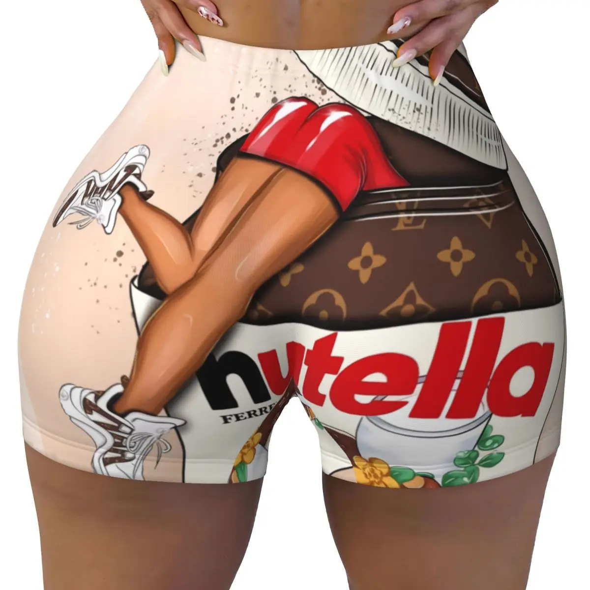 Custom Women Italy Nutellas Jar Workout Yoga Shorts Athletic Gym Running Volleyball Shorts