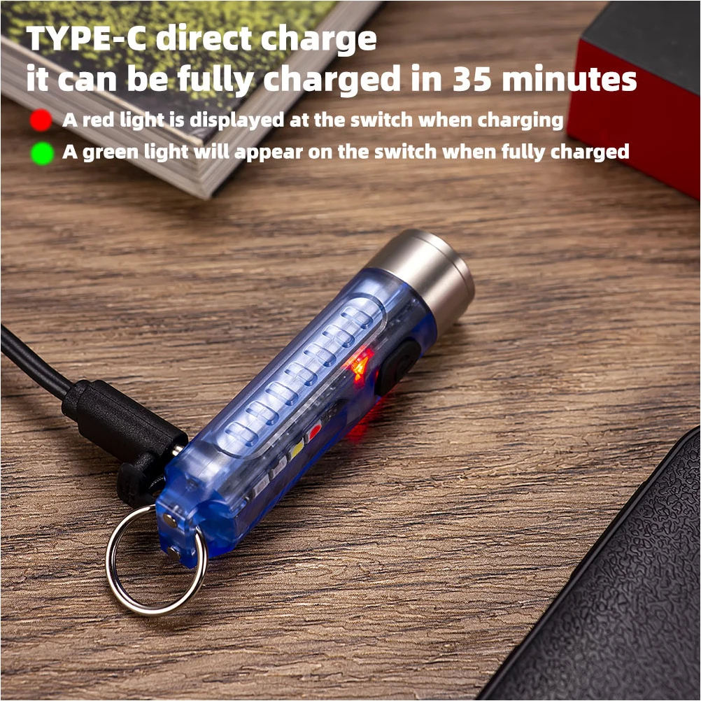 Charging Keychain Flashlight Mini LED Bright Outdoor Emergency Abs Cob High Brightness Long Life Innovative Lens Adjustable