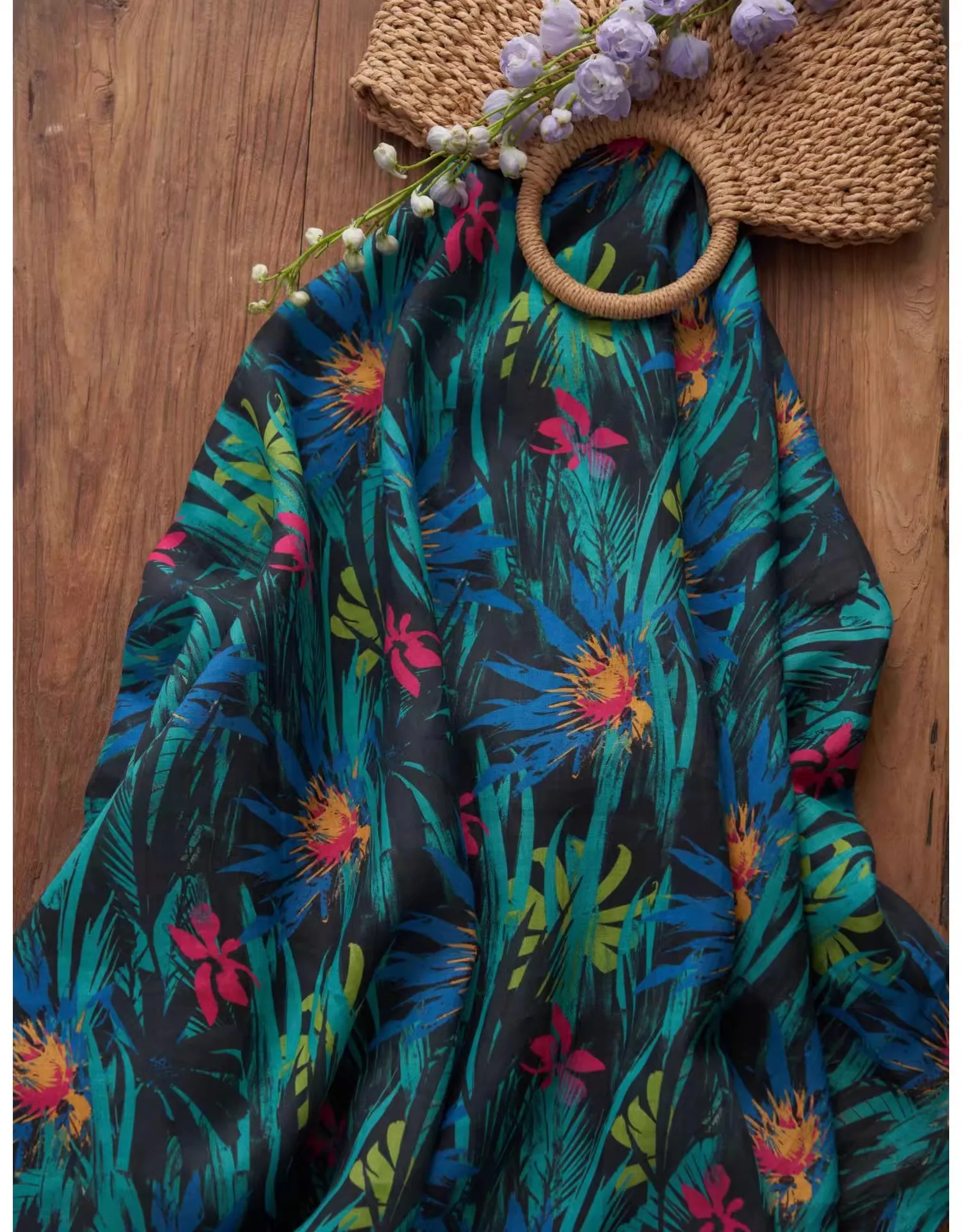 

1yard High quality ramie tissus Flower print fabric Dress,robe and clothing patchwork