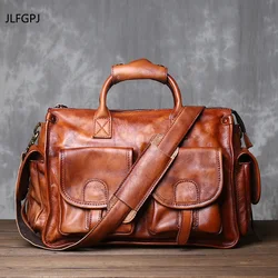 JLFGPJ Pure Hand Polished Vintage Handbag Top Layer Plant Tanned Cowhide Casual Crossbody Men's Bag Genuine Leather Computer Bag