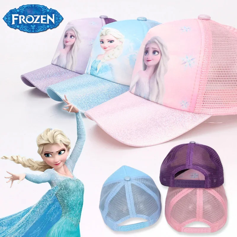 Disney Frozen Elsa Princess Children\'s Baseball Cap for Girls Hats Sunscreen Hat Cute Cartoon Breathable Mesh Surface Kids Caps