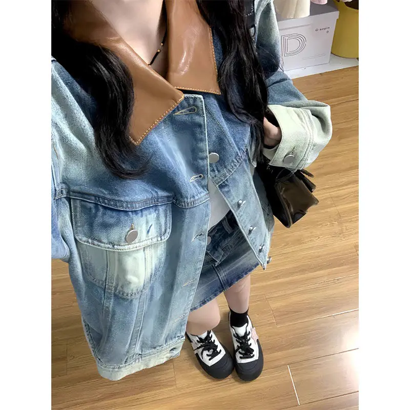 

Vintage Leather Jackets Women Heating Material Colored Topcoat Personality Handsome Autumn Winter Looks Fabric Waist-Cinching