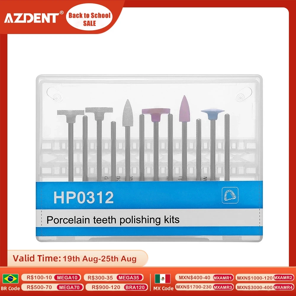 AZDENT 12PCS/Box Dental Porcelain Teeth Polishing Kit HP 0312 for Low Speed Handpiece Dental Lab Silicone Polishers