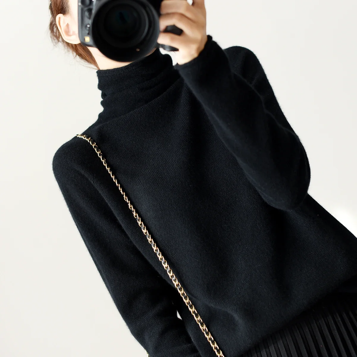 Kaszmirowy sweter z golfem z długim rękawem Jesień Zima Luźna koszula z kołnierzem ciepła Wygodna dzianina