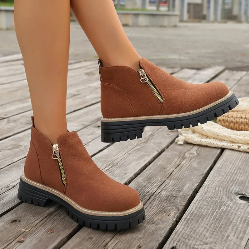 Women's Simple Stylish Boots Plus Size Platform Shoes Women Thick Sole Ankle Boots Fashion Comfortable for Women Botas De Mujer