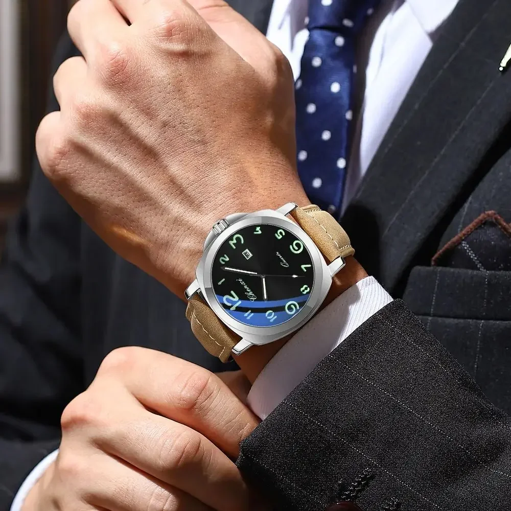 CHENXI الفاخرة العلامة التجارية الأعلى ساعة كوارتز رجالية جلد طبيعي مقاوم للماء مضيئة التقويم عالية الجودة الأعمال ساعة اليد عادية