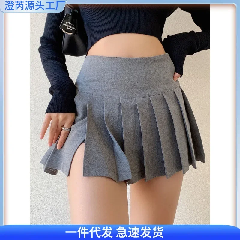 Sexy Split Pleated Miniskirt Women Preppy High Waist A-line Slim Micro Outdoor Sex Skirt Pants Summer Outfits Club Wear