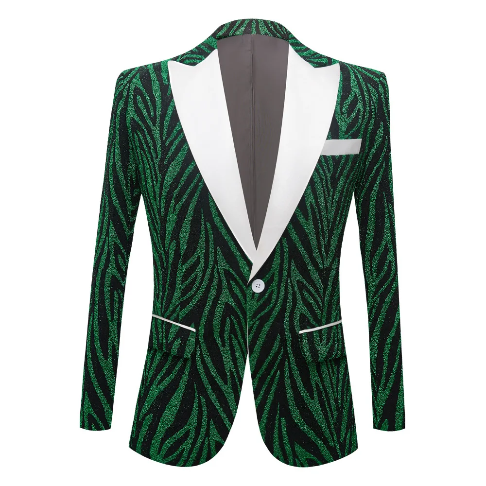 

New Striped Blazers Jacket Photo Studio Costume Stage Men's Dress Host Master of Ceremonies Peak Collar Male Suit Single Coat