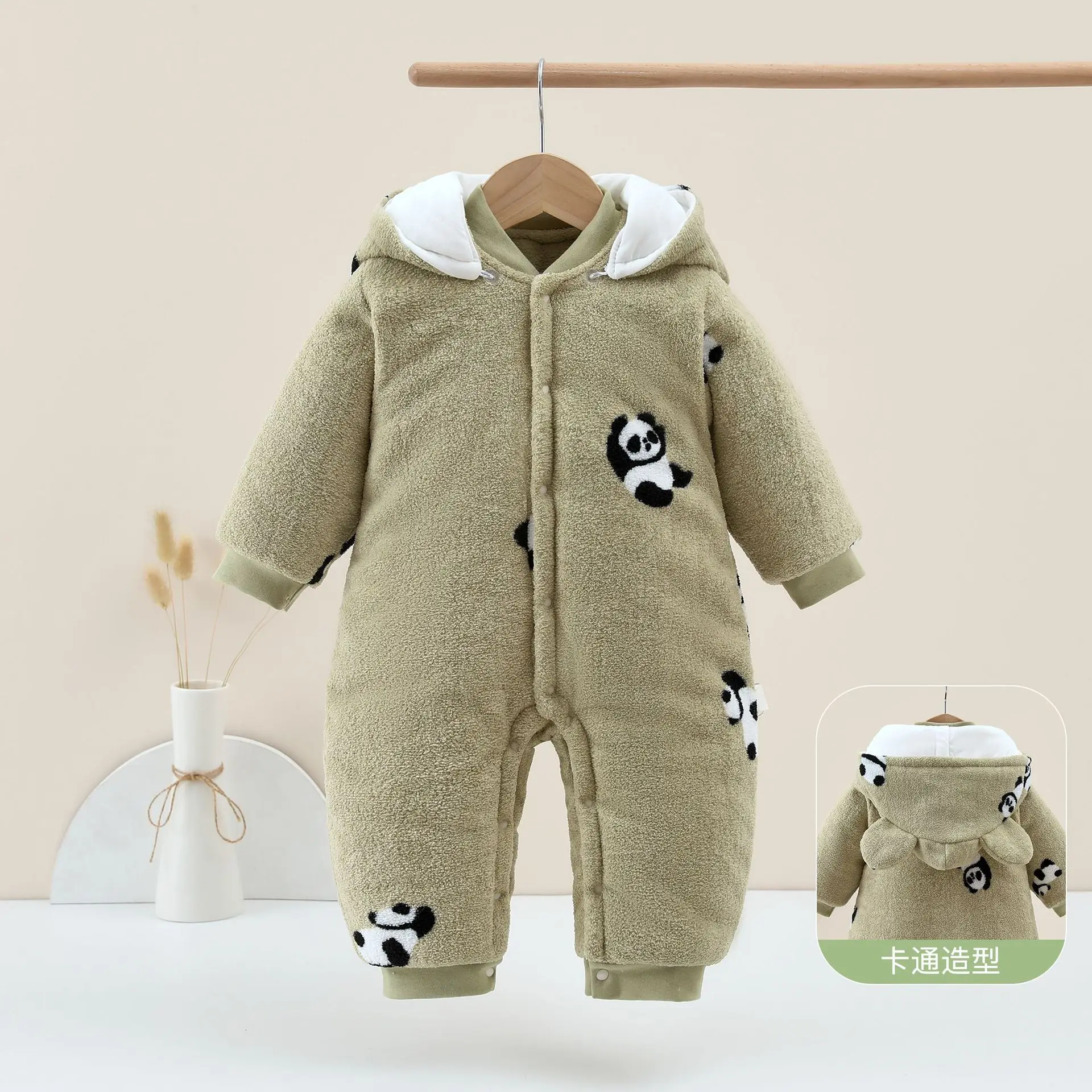 2024 neue Winter Baby Overall Dicke Warme Infant Mit Kapuze Innen Fleece Strampler Neugeborenen Jungen Mädchen Baby Kleidung Set