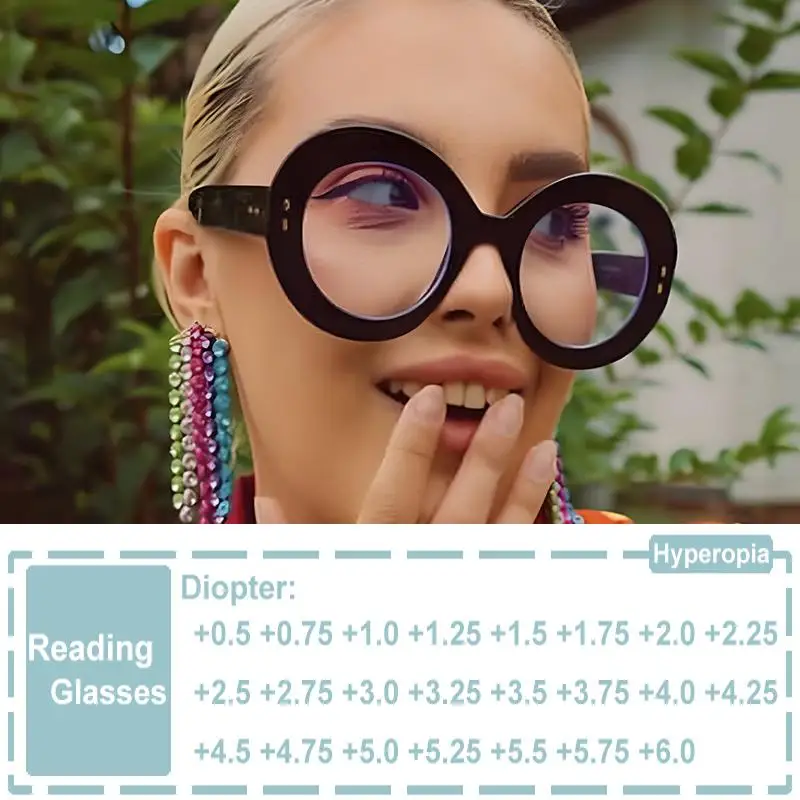 

Fashion Oversized Round Reading Glasses Women Men Anti Blue Light High-definition Presbyopia Eyeglasses Optical Computer Eyewear