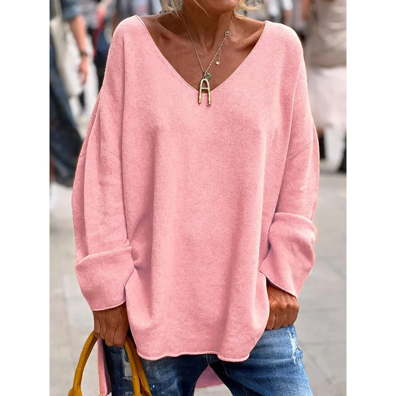 2024 hot Women's Clothing autumn winter Sweaters new  V-neck long sleeved loose casual comfortable T-shirt top Pullovers Jumpers