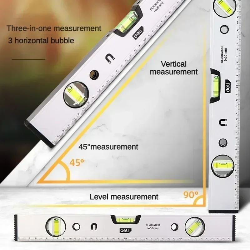 High Precision Spirit Level Magnetic Torpedo Level Tool with 3 Vials 30/40/50cm Aluminum Shockproof Bubble Level Measuring Tools