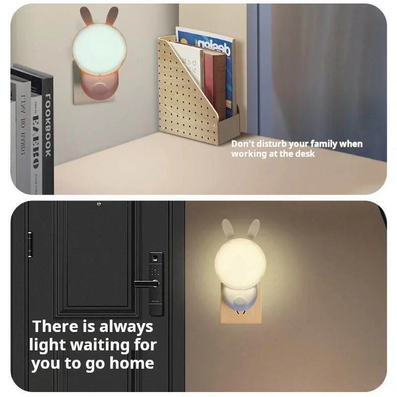 Simpatica luce notturna coniglietto, luce plug-in USB, con luce bianca fredda e fredda, regolabile a 3 velocità, adatta per regali
