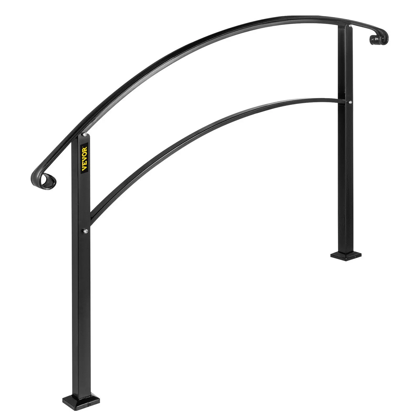 VEVOR Handrails for Outdoor Steps, Fit 1 or 5 Steps Outdoor Stair Railing, Black Wrought Iron Handrail, Flexible Front Porch Han