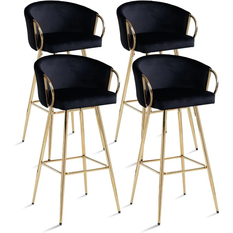 

Bar Stools Set of 4, 30 Inch Counter Height Bar Stools Velvet Low Back Chair with Golden Armrest for Kitchen Island/Home