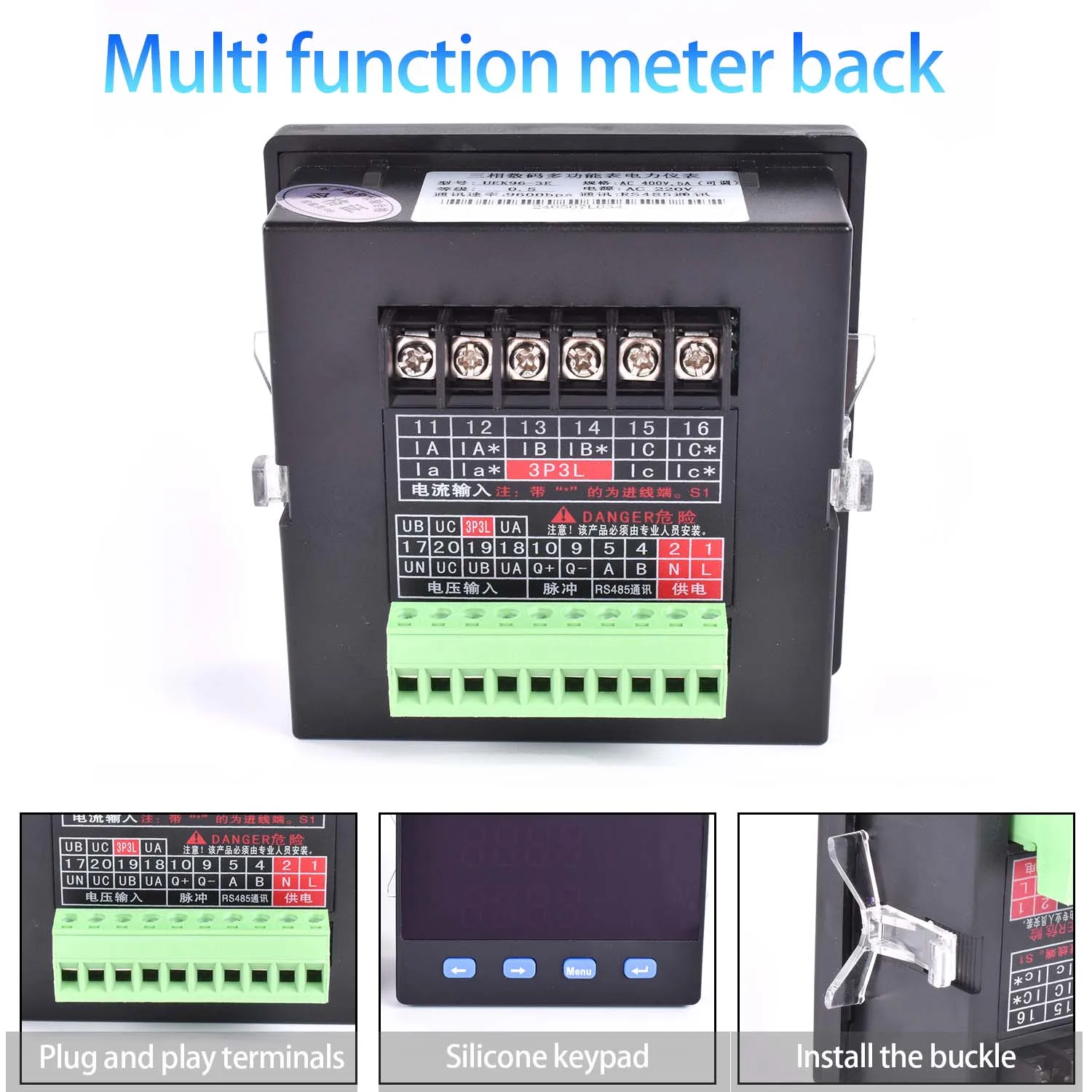 Three-phase 3voltmeter ammeter multi function kwh led lcd digital single energy electricity kilowatt-hour meter distribution box