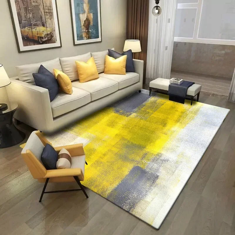 

Fashion Modern Abstract Art Watercolor Bright Yellow Gray White Doormat Bedroom Living Room Kitchen Floor Mat Carpet