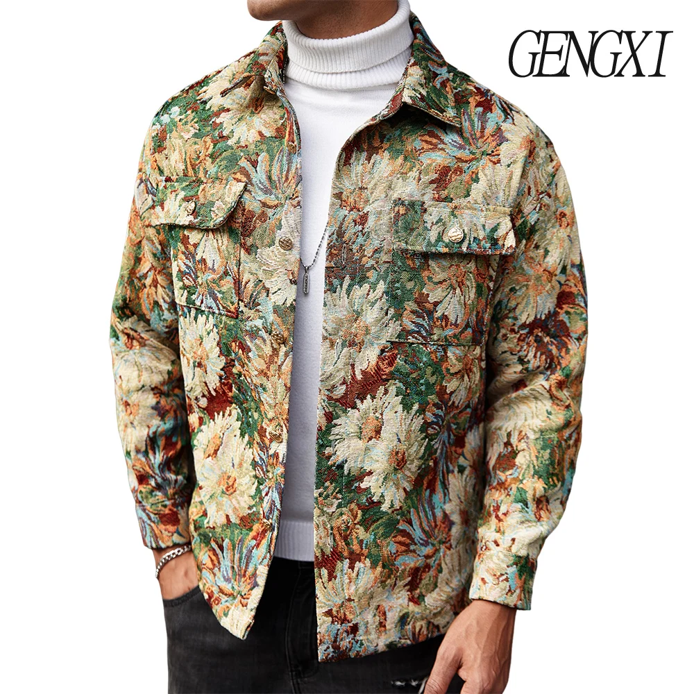 High Street Heren Jacquard Design Reversjas Amerikaanse Street Style Bloemenpatroon Korte Jas Herfst/Winter Nieuwe Y2K Heren Top