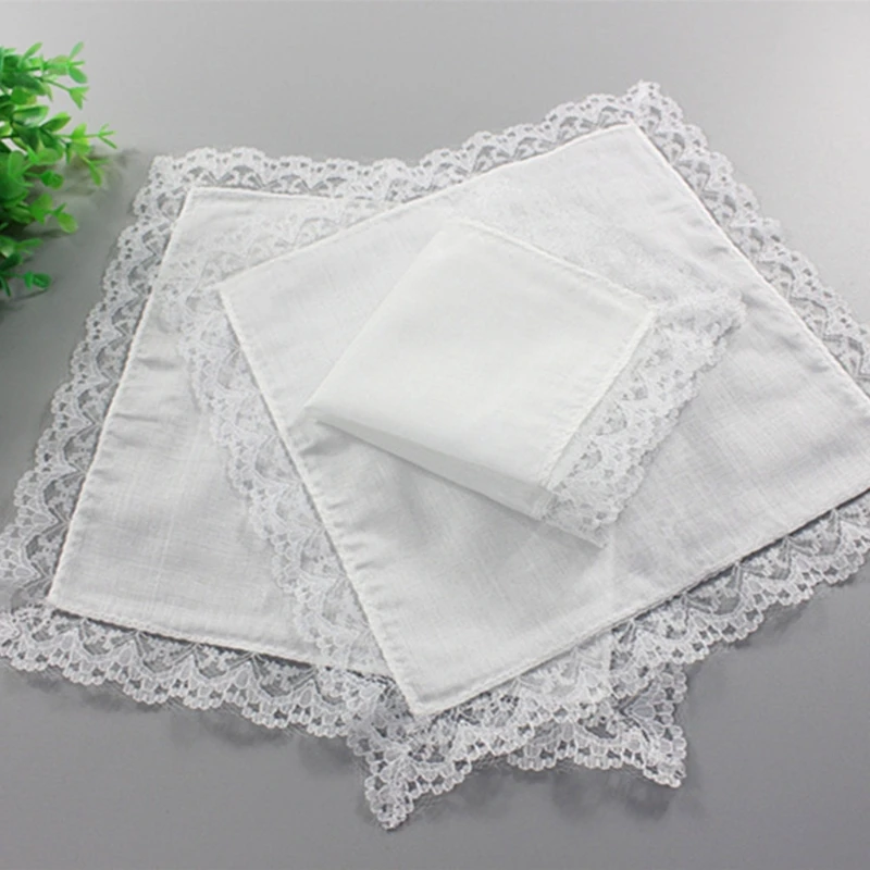 White Hankie Women Handkerchiefs Cotton Lace Trim Super Soft Washable Hanky Chest Towel Pocket Lace Trim Handkerchiefs