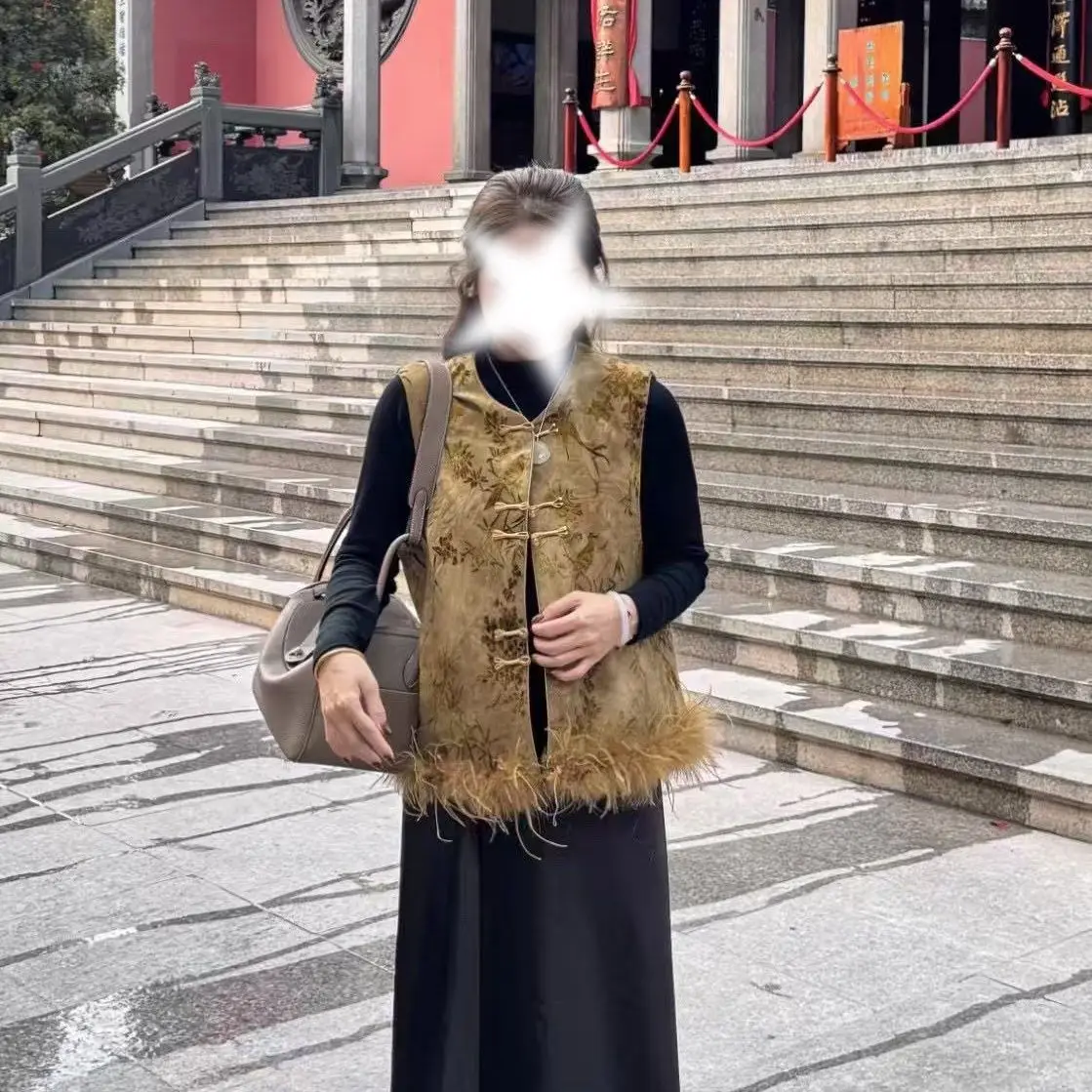 

Большой размер, 300 Pou, Новая китайская жилетка на пуговицах, осенне-зимняя, в национальном стиле, с бахромой, молодежная модная.