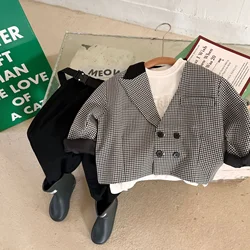 Kids' Overcoat 2023 Spring New Boys and Girls Houndstooth Suit Jacket Baby Plaid Top Fashion