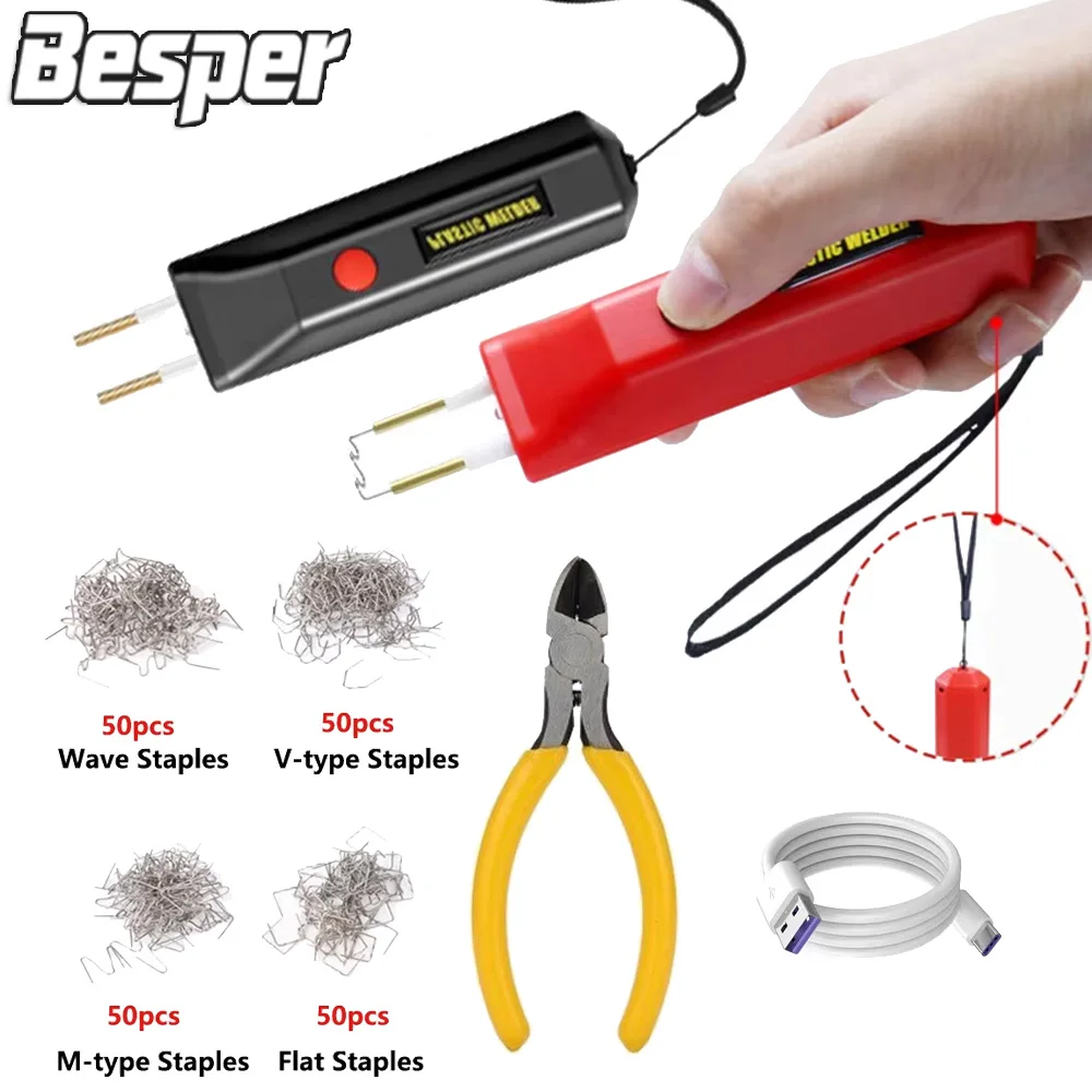 Cordless Plastic Welding Kit with 200 Staples USB-C Charging Battery Powered Plastic Stapler Welding Kit for Auto