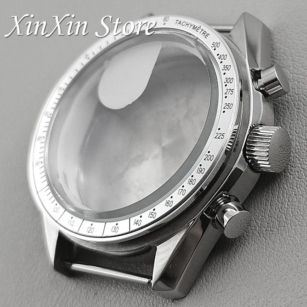 39.7mm Watch Stainless Steel Moon Back Cover Case Chronograph For VK63 VK64 Movement For OMG Watch Parts 20mm Strap Watch Box