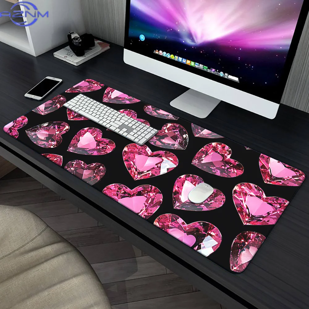 1pc a Large Pink Diamond Heart Gaming Mouse Pad - a Desk Mat with an Anti-Slip Rubber Base Suitable for Office And PC Use, Featu