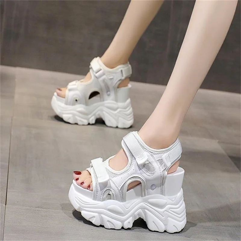 10.5cm Women Sandals Platform Thick Sole Chunky Shoes Platform Ins Casual Summer Shoes Sandals Beige Black Comfortable 34 39