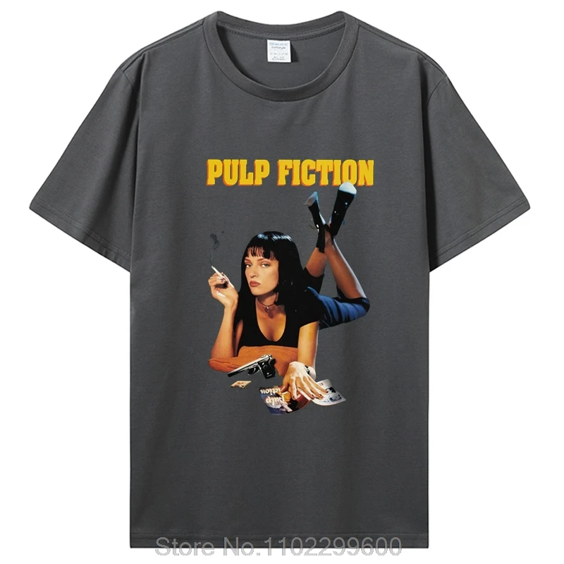 Vintage Pulp Fiction T Shirt Men Cotton Mia Wallace Tshirt Quentin Tarantino Tee Top Short Sleeved Streetwear T-shirt Streetwear