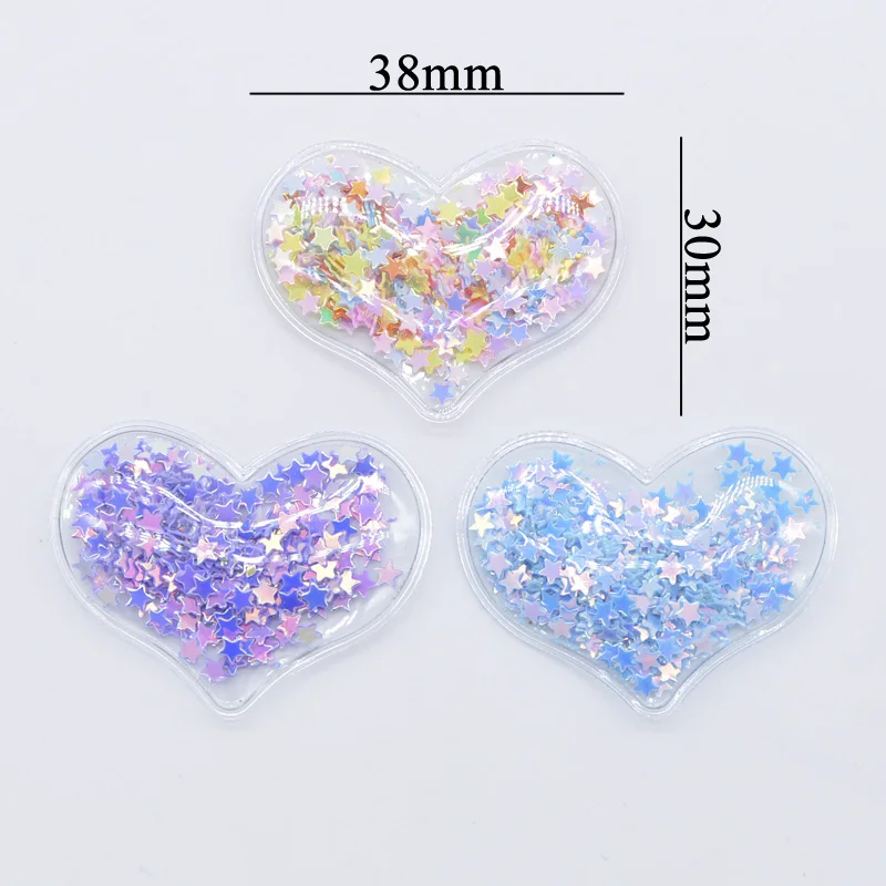 32Pcs 38*30mm Bling Heart Transparent Plastic Filling Sequin Appliques for DIY Headwear Hair Clips Bow Accessories Patches