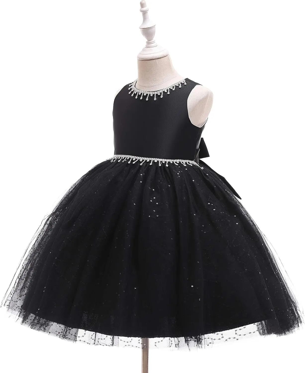 Vestido retrô de flor para meninas, vestido infantil brilhante de chiffon com strass para ocasião formal, festa de aniversário, formatura de dança, vestido de comunhão