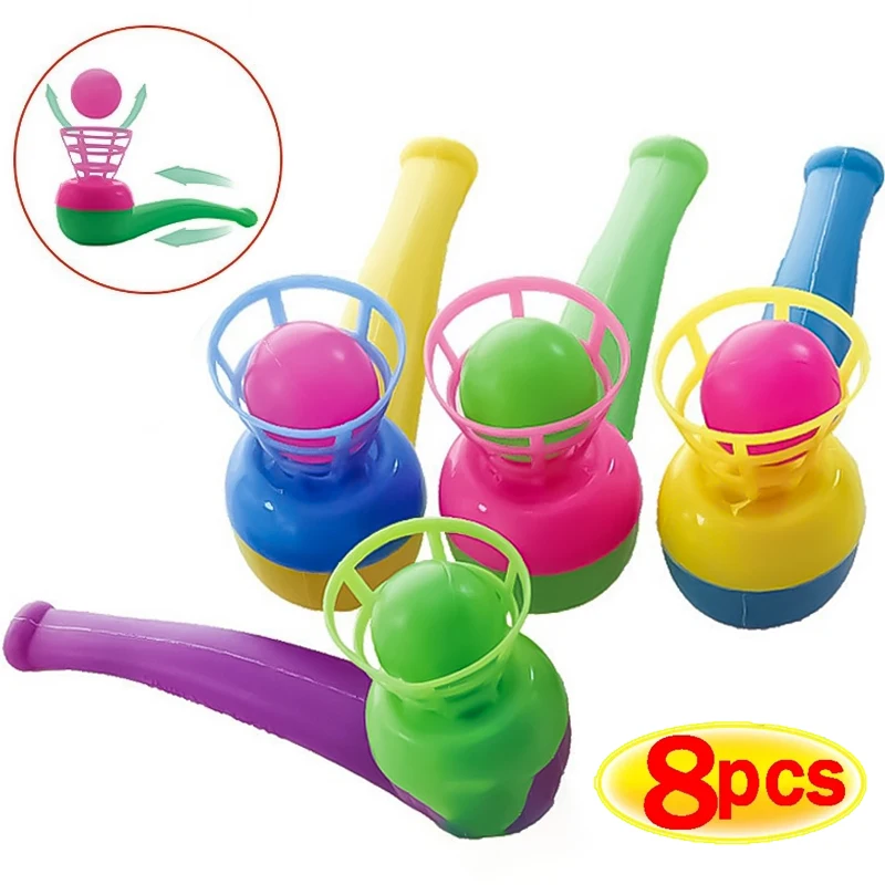 8PCS Plastic Pipe Blowing Balls Kids Outdoor Parent-child Educational Games Float Blowing Toys Children Funny Party Gifts